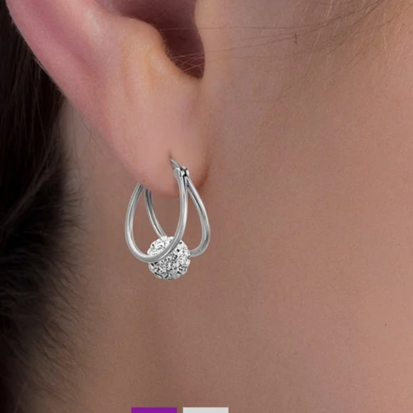 LESA MICHELE Crystal & Silvertone Ball Pavé Split Hoop Earrings - Picture 2 of 13